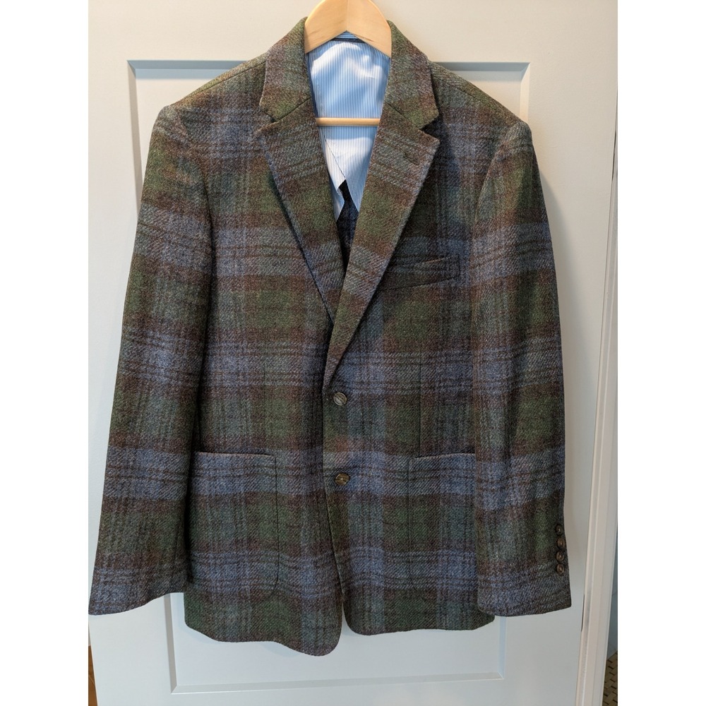 H. Stockton Mens‎ Stuart Wool Plaid Sport Coat Blazer Jacket Size 42R